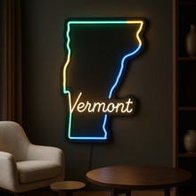 Load image into Gallery viewer, Vermont map Neon Sign – Rolling Forests Outline With Bright Neon Wall Artwork

