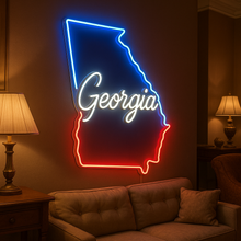 Load image into Gallery viewer, Georgia map Neon Sign – Peach State Outline With Southern Skyline &amp; Orchard Glow Accent

