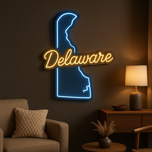 Load image into Gallery viewer, Delaware map Neon Sign – Coastal Glow LED Accent | Custom Neon Artwork For Modern Eastern Spaces

