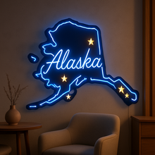 Load image into Gallery viewer, Alaska map Neon Sign – Northern Lights Glow | Custom LED Neon Accent For Modern Arctic Spaces
