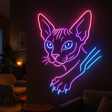 Load image into Gallery viewer, Sphynx Cat Neon Sign – Minimalist Egyptian Cat Wall Light – Modern Hairless Pet Decor – Glowing Feline Line Art for Cat Lovers

