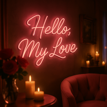 Load image into Gallery viewer, Hello my love Neon Sign – LED Wedding Sign, Couple Gift, Romantic Wall Decor, Custom Neon Light for Bedroom, Engagement or Anniversary
