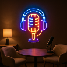 Load image into Gallery viewer, Headset Neon Sign, Gaming Headphones Neon Sign, Studio Mic Neon Sign Multicolor
