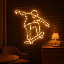 Load image into Gallery viewer, Jumping Skateboarder Neon Sign, skate stunt neon sign, airborne skater neon sign, extreme skate neon sign
