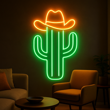Load image into Gallery viewer, Cactus with Hat Neon Sign, Sombrero Cactus Neon Sign, Cowboy Saguaro Neon Sign
