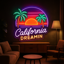 Load image into Gallery viewer, California Dream Neon Sign, Beach Palm Neon Sign, Ocean Sunset Neon Sign
