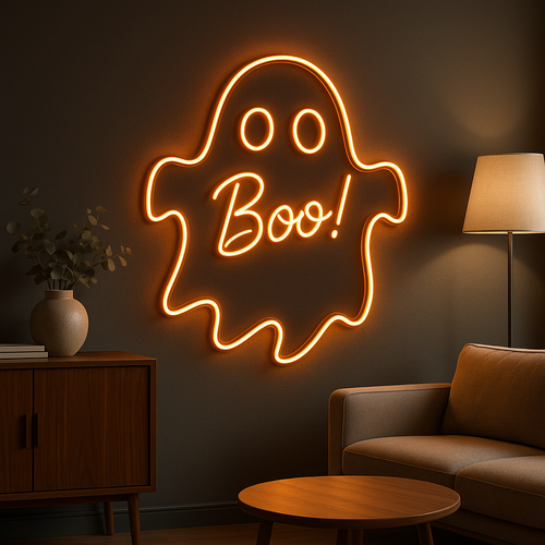 Ghost “Boo” Neon Sign – Spooky Halloween Neon Light for Party, Bar, or Home Decor