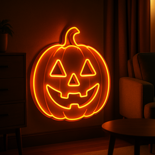 Pumpkin Neon Sign – Halloween Neon Light for Spooky Party, Jack O’Lantern Wall Decor, Orange Neon Lamp for Home or Bar