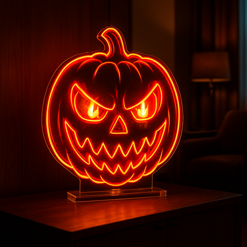Halloween Pumpkin Neon Sign – Joker Smile Spooky Neon Light for Halloween Party or Haunted House Decor