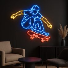 Load image into Gallery viewer, Skateboarding Neon Sign, Skater Ollie Neon Sign, Skateboard Jump Neon Sign Multicolor
