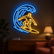 Load image into Gallery viewer, Surfer Under Wave neon sign, Surfing Wave neon sign, Wave Rider neon sign

