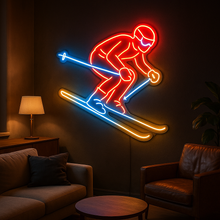 Load image into Gallery viewer, Downhill Skier neon sign, Alpine Skiing neon sign, Skiing Silhouette neon sign
