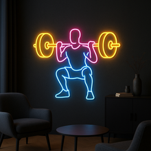 Load image into Gallery viewer, Weightlifter With Barbell neon sign, Barbell Lift neon sign, Olympic Lift neon sign Multicolor
