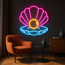Load image into Gallery viewer, Pearl in Shell Neon Sign, Oyster Pearl Neon Sign, Ocean Seashell Neon Sign

