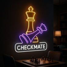 Load image into Gallery viewer, Checkmate Neon Sign, King Queen Chess Neon Sign, Victory Chessboard Neon Sign
