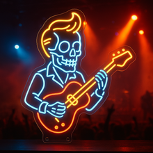 Load image into Gallery viewer, Skeleton Guitar Neon Sign, Rocking Skeleton Neon Sign, Skeleton Musician Neon Sign Multicolor
