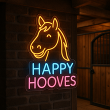 Load image into Gallery viewer, Happy Hooves Neon Sign, Horse Head Neon Sign, Equestrian Stables Neon Sign Multicolor
