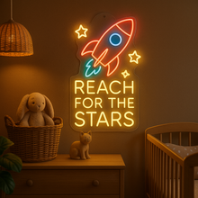 Load image into Gallery viewer, Reach for the Stars Neon Sign, Rocket Ship Neon Sign, Outer Space Neon Sign
