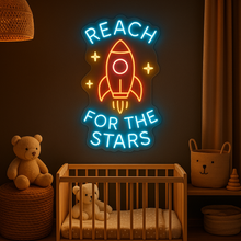Load image into Gallery viewer, Reach for the Stars Neon Sign, Rocket Blast Off Neon Sign, Cosmic Neon Sign
