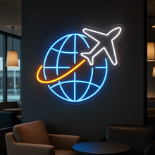 Load image into Gallery viewer, Airplane World Neon Sign, Travel Planet Neon Sign, Aviation Flight Neon Sign Multicolor
