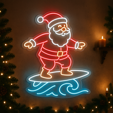 Load image into Gallery viewer, Surfing Santa Neon Sign, Beach Santa Neon Sign, Tropical Christmas Neon Sign Multicolor
