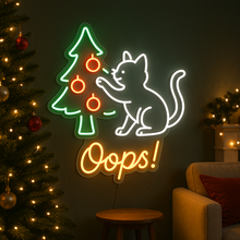 Load image into Gallery viewer, Oops Cat Christmas Tree Neon Sign, Funny Naughty Kitten Neon Sign, Cat Xmas Neon Sign
