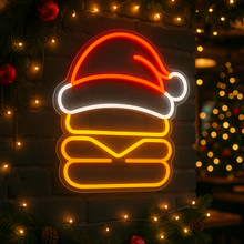 Load image into Gallery viewer, Santa Hat Cheeseburger Neon Sign, Christmas Burger Neon Sign, Xmas Burger Neon Sign Multicolor
