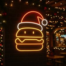 Load image into Gallery viewer, Santa Burger Neon Sign, Holiday Cheeseburger Neon Sign, Festive Burger Neon Sign Multicolor

