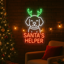 Load image into Gallery viewer, Santas Helper Puppy Neon Sign, Christmas Dog Neon Sign, Holiday Puppy Neon Sign

