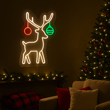 Load image into Gallery viewer, Reindeer with Ornaments Neon Sign, Festive Buck Neon Sign, Christmas Deer Neon Sign Multicolor
