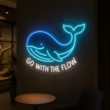Load image into Gallery viewer, Whale Go With The Flow neon sign, Ocean Whale neon sign, Sea Whale neon sign
