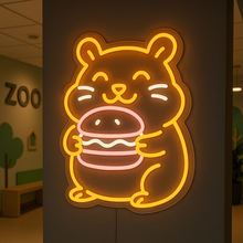Load image into Gallery viewer, Hamster Burger Neon Sign, Hungry Hamster Neon Sign, Cheeseburger Neon Sign Multicolor
