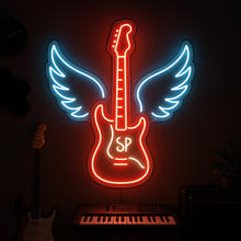 Load image into Gallery viewer, Guitar with Wings Neon Sign, Flying Guitar Neon Sign, Rock Music Neon Sign
