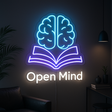 Load image into Gallery viewer, Open Mind Neon Sign, Brain Book Neon Sign, Reader Intelligence Neon Sign
