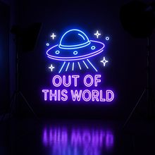 Load image into Gallery viewer, Out of This World Neon Sign, UFO Spacecraft Neon Sign, Alien Flying Saucer Neon Sign
