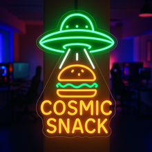 Load image into Gallery viewer, Cosmic Snack Neon Sign, Alien Burger Neon Sign, Space Diner UFO Neon Sign
