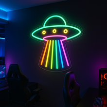 Load image into Gallery viewer, Rainbow UFO Neon Sign, Rainbow Beam Neon Sign, Space Abduction Neon Sign Multicolor
