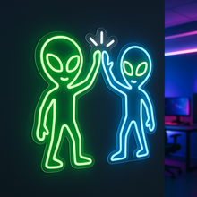 Load image into Gallery viewer, Alien High Five Neon Sign, Extraterrestrial Pals Neon Sign, Martian Handshake Neon Sign Multicolor
