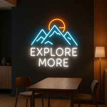 Load image into Gallery viewer, Explore More Neon Sign, Mountain Sun Neon Sign, Wilderness Neon Sign
