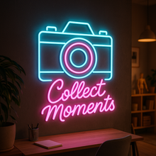 Load image into Gallery viewer, Collect Moments Neon Sign, Camera Neon Sign, Photography Neon Sign

