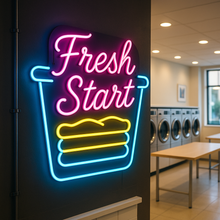 Load image into Gallery viewer, Fresh Start Neon Sign, Laundry Basket Neon Sign, Clean Clothes Neon Sign
