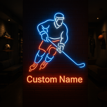 Load image into Gallery viewer, Hockey Player Custom Name neon sign, Ice Hockey neon sign, Hockey Silhouette neon sign
