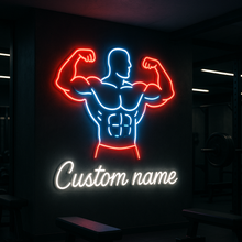 Load image into Gallery viewer, Bodybuilder Custom Name neon sign, Gym Bodybuilder neon sign, Muscle Pose neon sign
