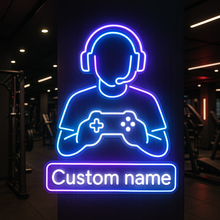 Load image into Gallery viewer, Gamer With Controller Custom Name neon sign, Gaming Player neon sign, Gamepad neon sign
