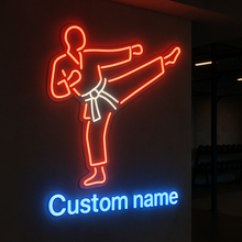 Load image into Gallery viewer, Karate Fighter Custom Name neon sign, Karate Silhouette neon sign, Martial Arts neon sign
