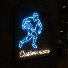 Load image into Gallery viewer, Rugby Player Custom Name neon sign, Rugby Ball neon sign, Rugby Silhouette neon sign
