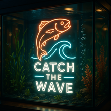 Load image into Gallery viewer, Fish Catch The Wave Neon Sign, Ocean Fish Quote Neon Sign, Catch The Wave Neon Sign
