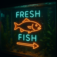 Load image into Gallery viewer, Fresh Fish Sign Neon Sign, Fish Arrow Pointer Neon Sign, Seafood Market Fish Neon Sign
