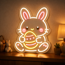Load image into Gallery viewer, Easter Bunny Neon Sign, Bunny With Egg Neon Sign, Spring Rabbit Neon Sign Multicolor

