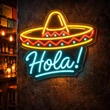 Load image into Gallery viewer, Sombrero Hola Neon Sign, Mexican Hat Hola Neon Sign, Fiesta Sombrero Neon Sign
